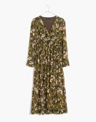 Cinch-Waist Tiered Midi Dress in Wildblooms